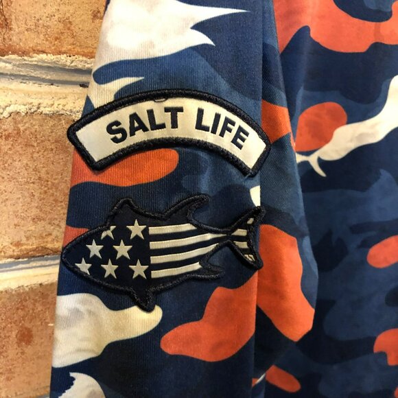 Salt Life Rogue LS Performance Pocket Tee Sz Sm Blue Rust Camo - Picture 3 of 6